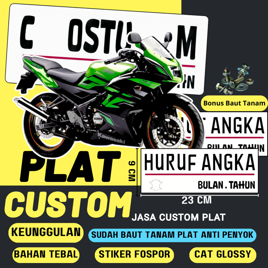 PLAT CUSTOM WARNA PUTIH PLAT CUSTOM SATU PASANG WARNA PUTIH PLAT CUSTOM BAUT TANAM