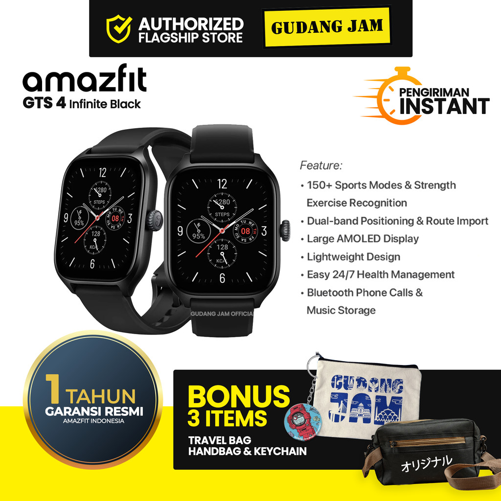 Amazfit GTS 4 Infinite Black 1.75" Amoled Smartwatch