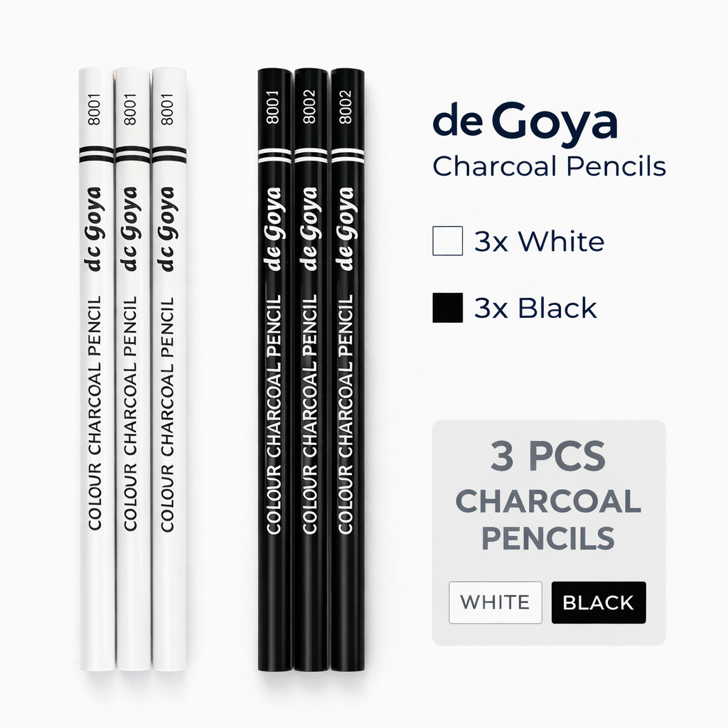 De Goya Charcoal Pencil 3pcs – White / Black – Colour Charcoal Pencil Premium