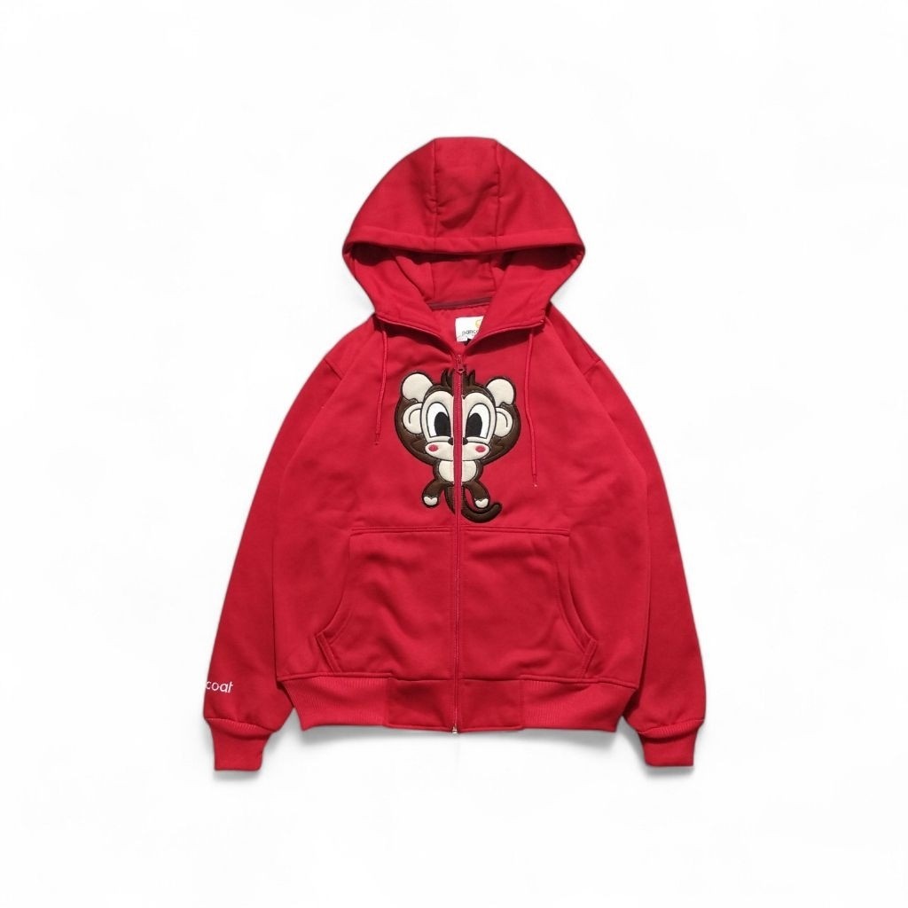 Jaket Hoodie Zipper Pancoat Monkey Merah Fleece