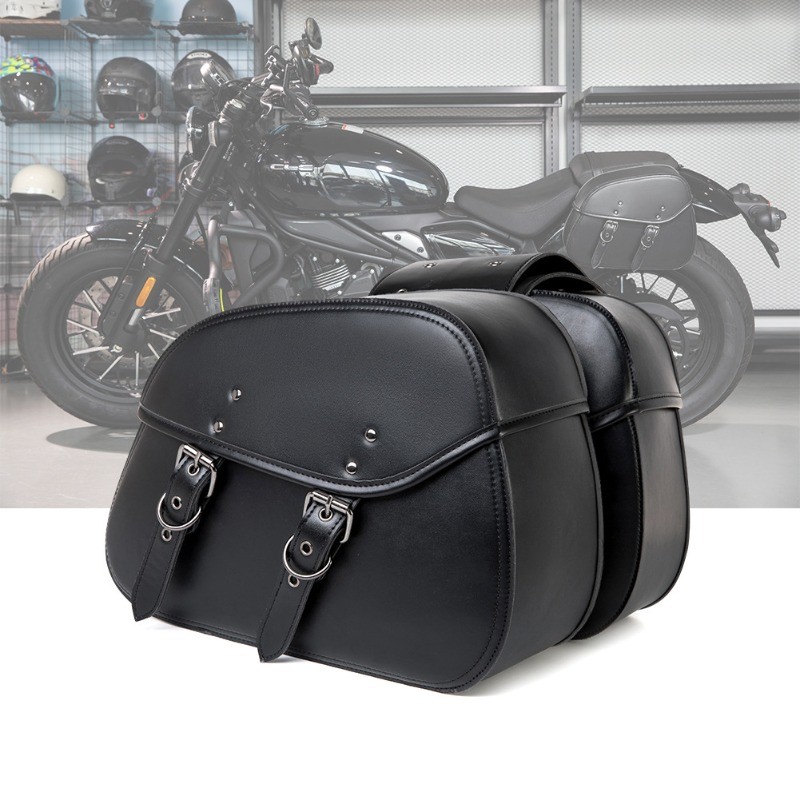 Satu Pasang Tas Sadel Motor Retro Hitam, Tas Sadel Gantung, Tas Peralatan, Tas Sadel, Aksesoris Moto