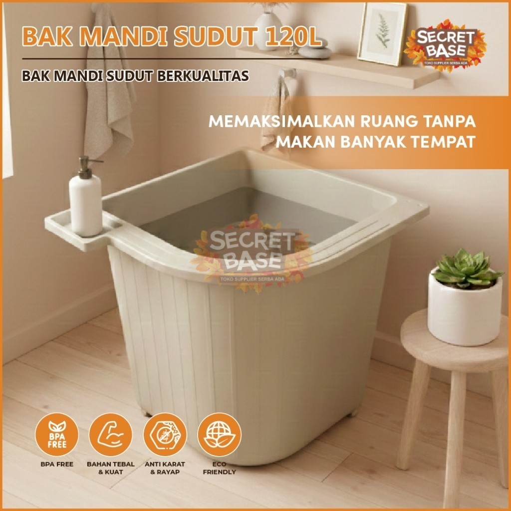BAK MANDI SUDUT 120L + TEMPAT SABUN - Bak Mandi Plastik  / Bak Air Sudut Oval / Ember Mandi Besar