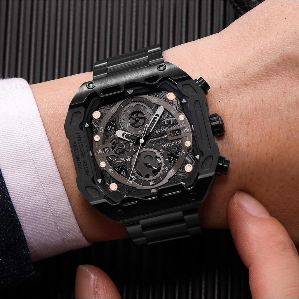 Evans Jayden Jam Tangan Pria 9596 Rantai Stainless Steel Chronograph Kaca Sapphire Watches Waterproo