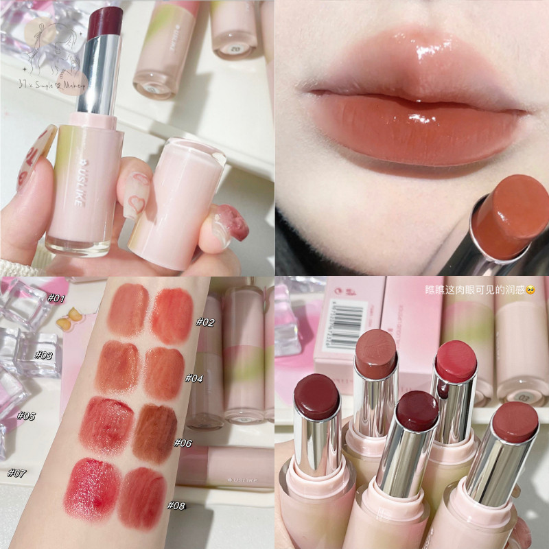 USLIKE Lipstik Pelembap Asli, Lipstik Kristal, Memberikan Efek Bibir Lebih Penuh, Sentuhan Lembut, L