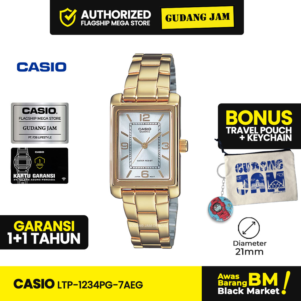 Casio Jam Tangan Cewek LTP-1234PG-7AEG Analog Stainless Steel Strap