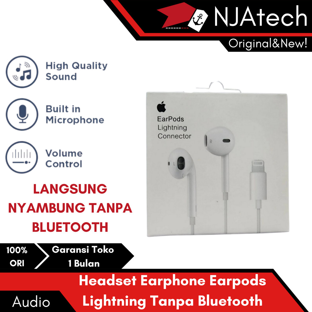 Earpods Lightning Tanpa Bluetooth Headset Earphone dengan MIC Iphone 7 8 X 11 12 13 14 Call Earbuds