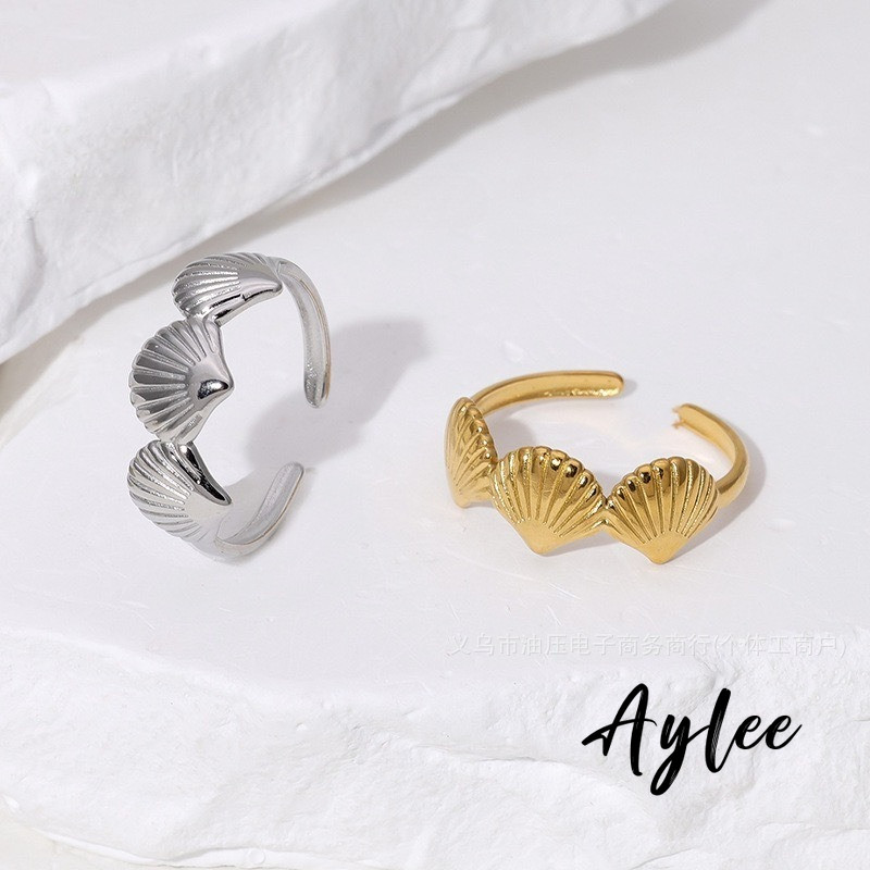 [Aylee]Cincin jari telunjuk garis geometris emas sederhana garis cangkang cincin siswa terbuka Y480