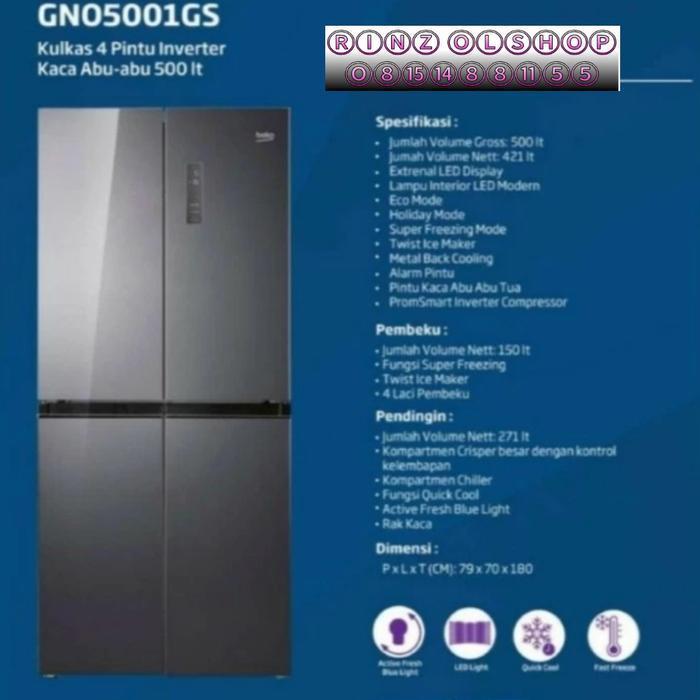 Grosir KULKAS 4 PINTU BEKO GNO5001GS SIDE BY SIDE MULTI DOOR INVERTER GLASS - hitam