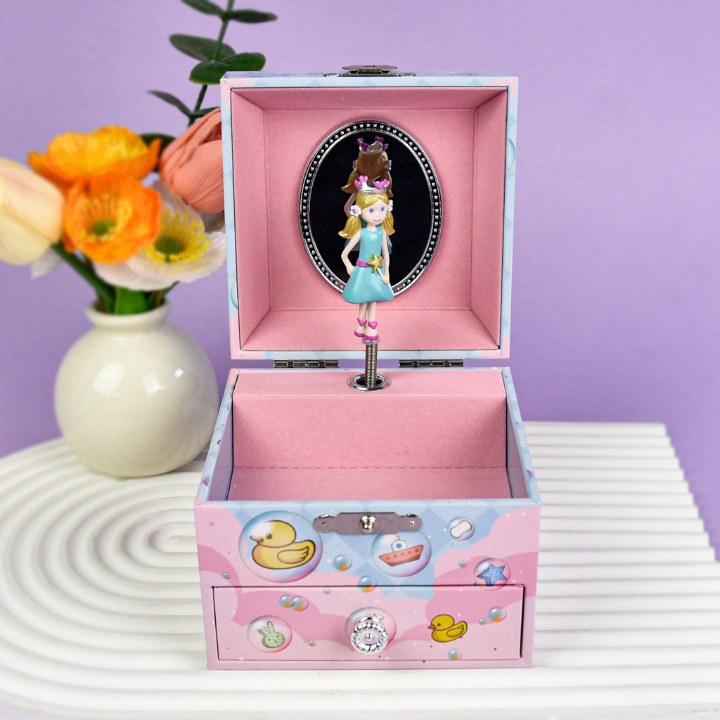 Princess Rotating Music Box Wooden Music Storage Box Music Box Ornament Wind-Up Music Jewelry Storag