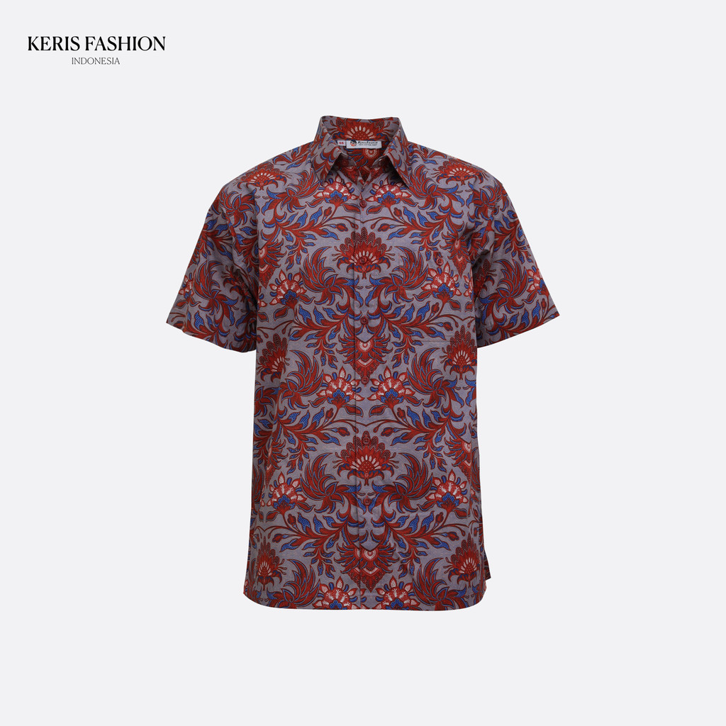 Keris Gallery Kemeja Batik Relaxed Fit Lengan Pendek Motif Ukel Merak Manis - Biru Orange