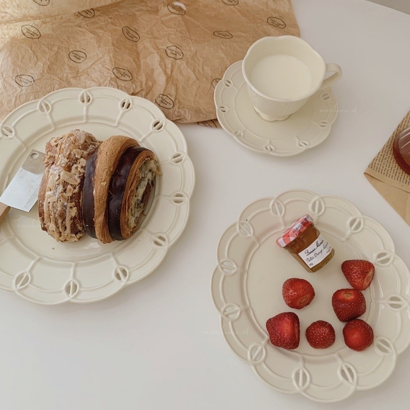 LEIA MOMO Plate Teacup Gelas Kopi Piring Makan Aesthetic Keramik Cangkir Teh Homecafe Korea Mug Minu