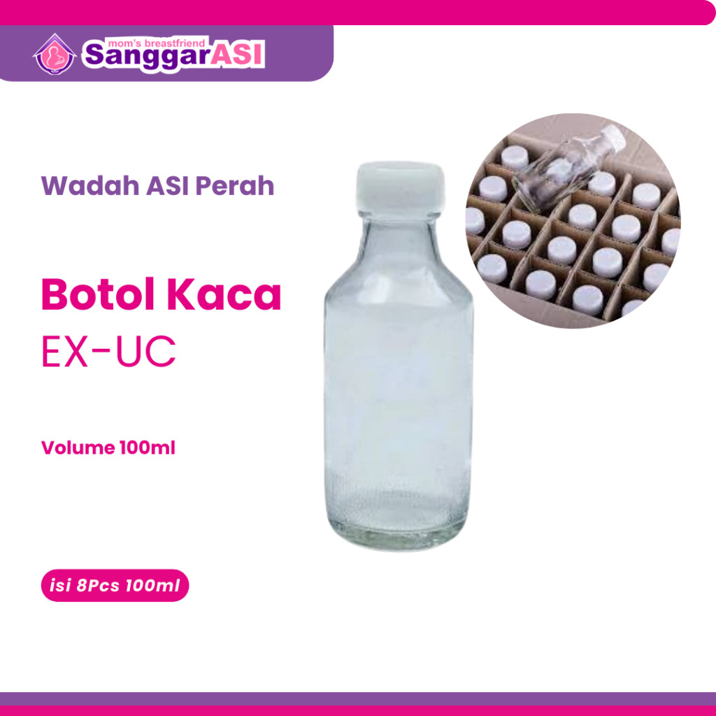 [Sanggar ASI] Botol Kaca Ex UC - Media Penyimpanan ASI Perah Aman Ekonomis (100ml, Isi 8 Botol)