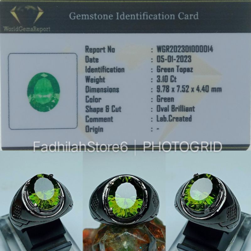CINCIN TERLARIS PERMATA GREEN TOPAZ OVAL BRILIANT + MEMO LAB