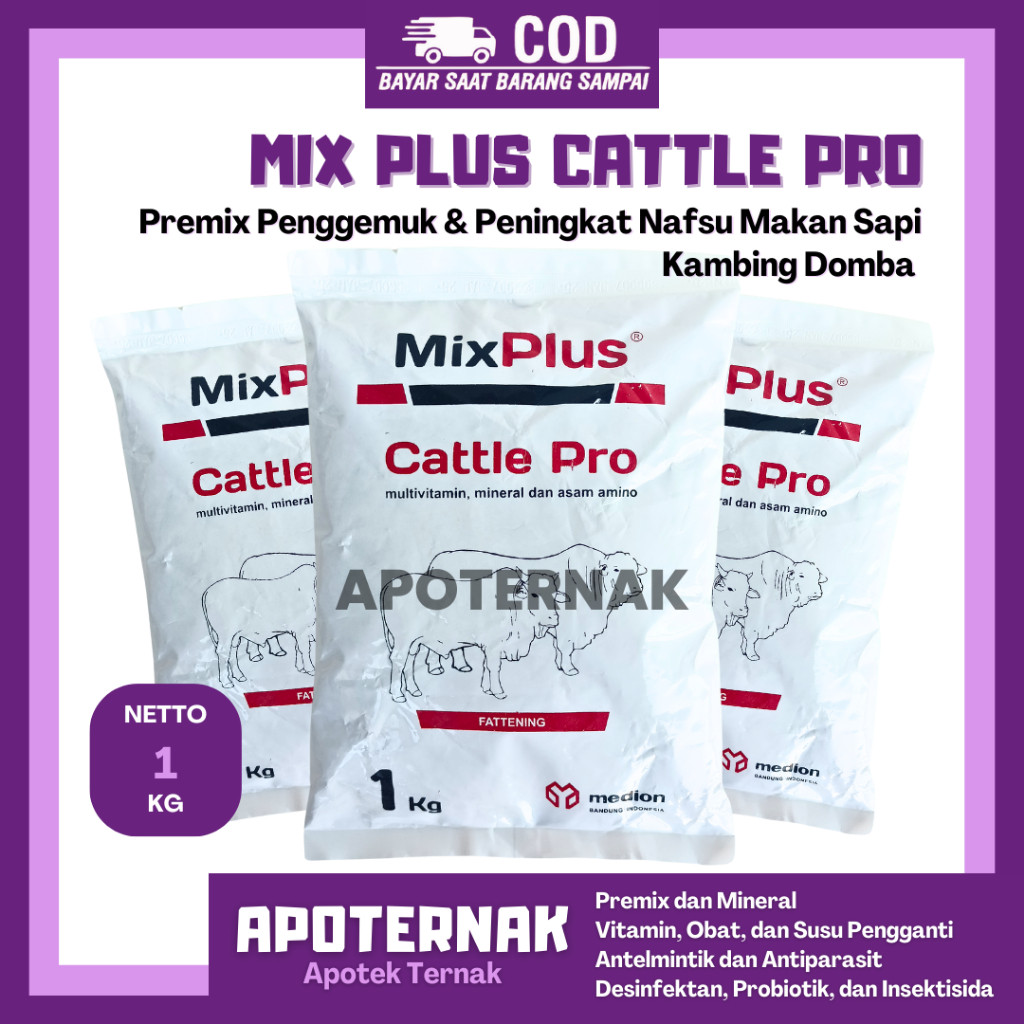 MIX PLUS CATTLE PRO 1 KG - Premix Penggemuk Sapi Kambing Domba - Premix Penggemuk Hewan - Premix Pen