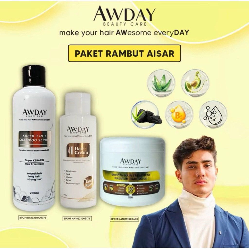 PAKET RAMBUT AISAR SHAMPOO KERATIN HAIRCREAM + HAIR MASK 200ML