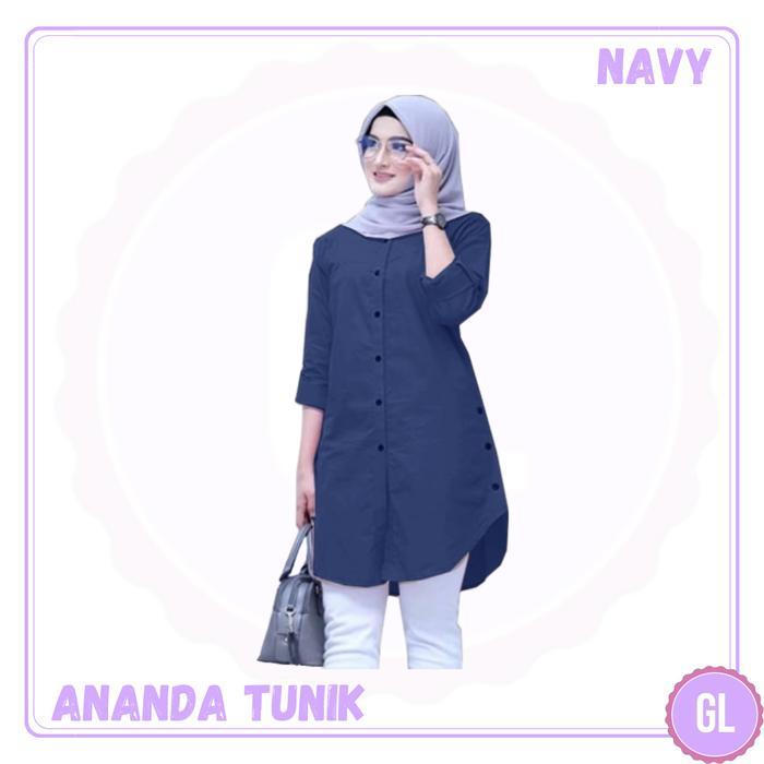 ANANDA tunic/baju atasan tunik/baju tunik terbaru/baju muslim wanita - NAVY, M