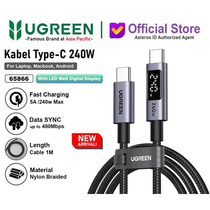 UGREEN Kabel Data Type C to Type C Digital Display PD Fast Charging 240W 5A - Kabel UGREEN C to C 24
