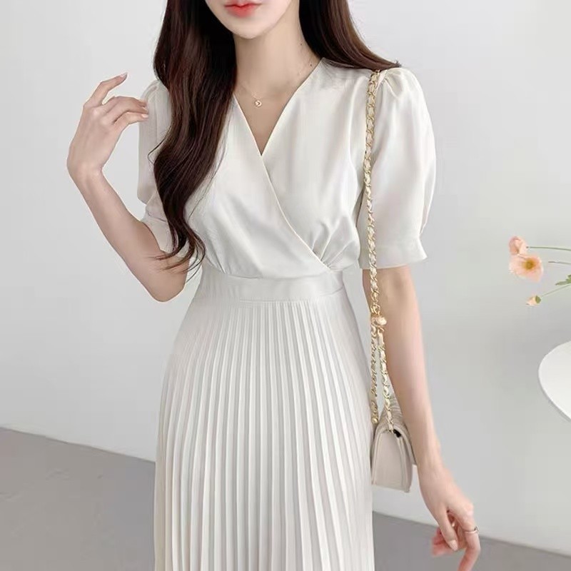 wanita putih dress korean style panjang oversize summer  simple elegan  santai dress