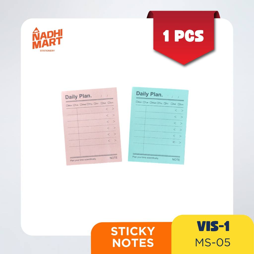 STICKY NOTES VIS-1 MS-05 DAILY PLAN STICKY MEMO NOTES NOTEPAD DAILY PLAN ISI 50 LEMBAR