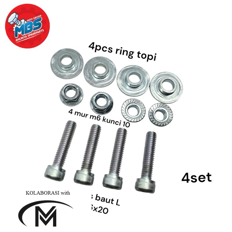 4set ring bos baut 10 L m6x20 mur m6 baut ring mur set plat nomer baut original