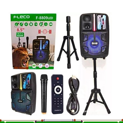 Speaker Bluetooth FLECO F 8809 LED 8'5 Inch Free Mic Wireless Karaoke + Remote + Stand