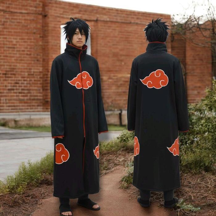 Jubah cosplay naruto Akatsuki Panjang Pria Hitam Zipper Dewasa dan anak - JB akatsuki kerah hitam, X