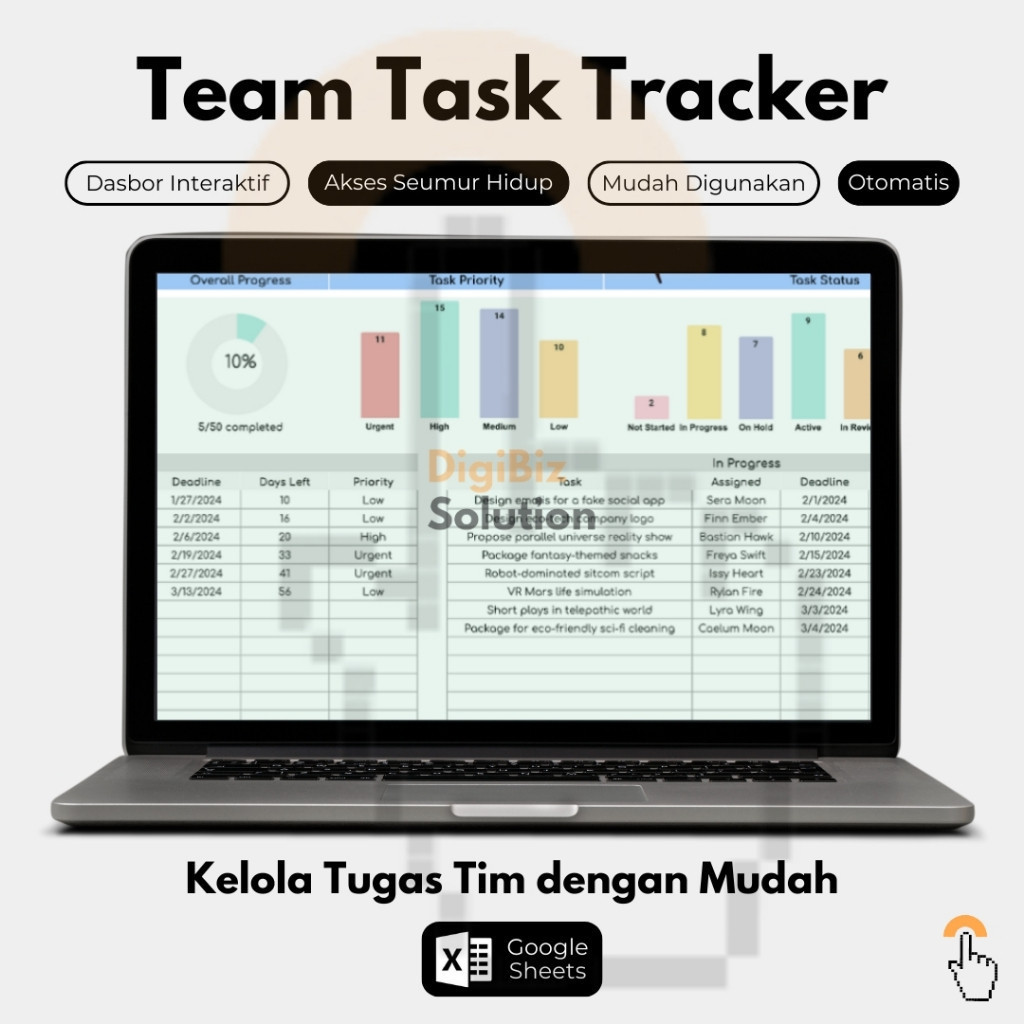 bilacreative [T003] Team Task Tracker - Template Spreadsheet Tracking Pekerjaan Tim Karyawan Project