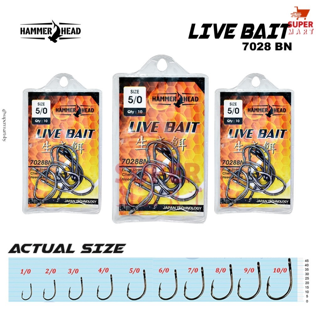 Supermartsby HAMMER HEAD 7028BN Kail Pancing Live Bait Single Hook Black Nickel