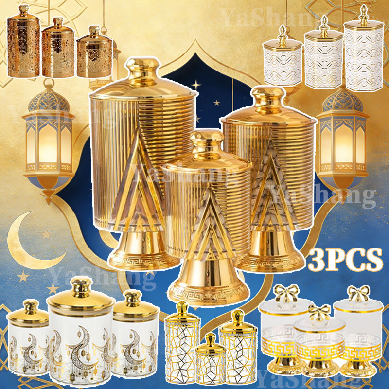 3pcs/Set Toples Mewah Aesthetic Emas Plastik Gold Toples Makanan Plastik Kemewahan Yang Tersegel