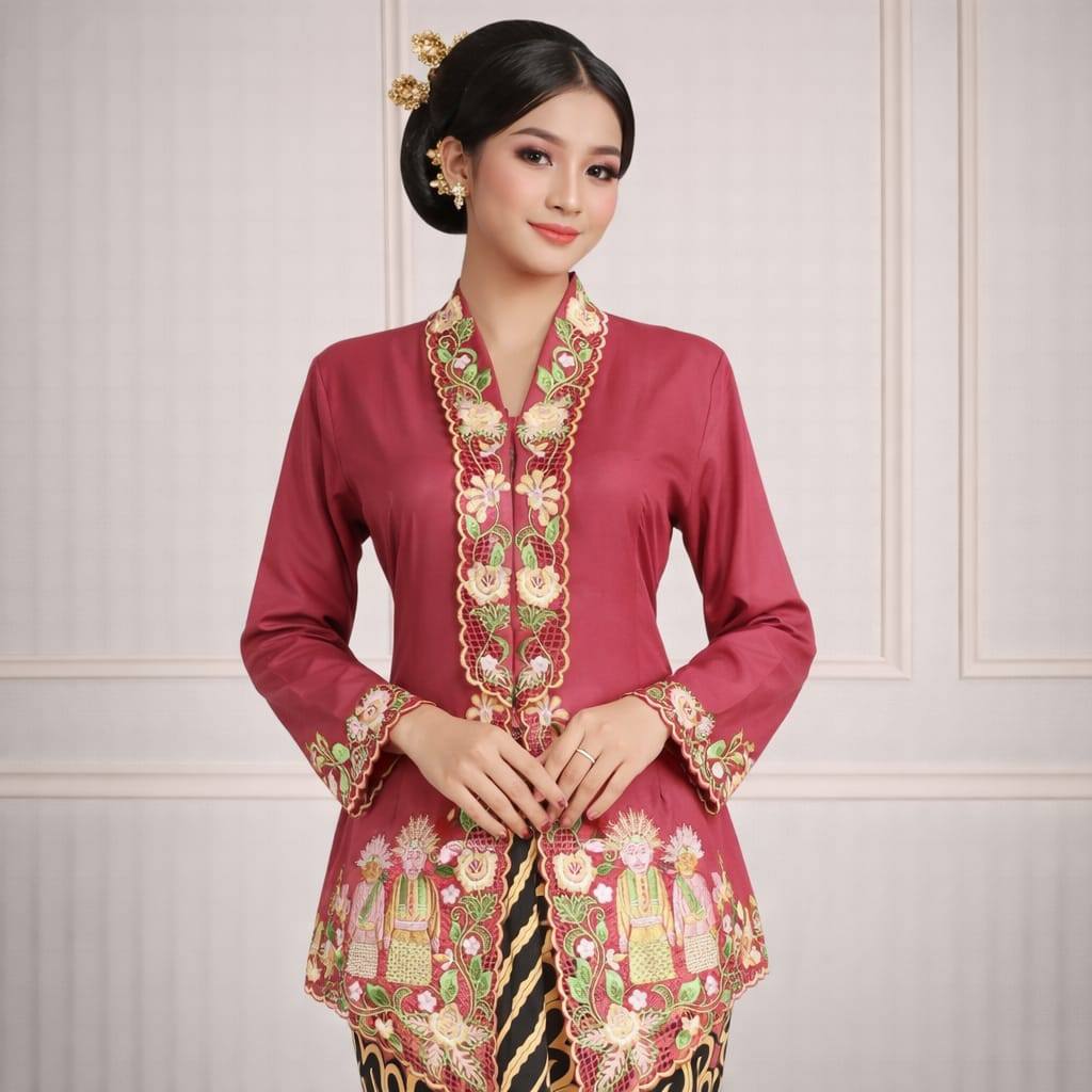 Kebaya Encim Ondel Ondel Jakarta  Katun Merah 710