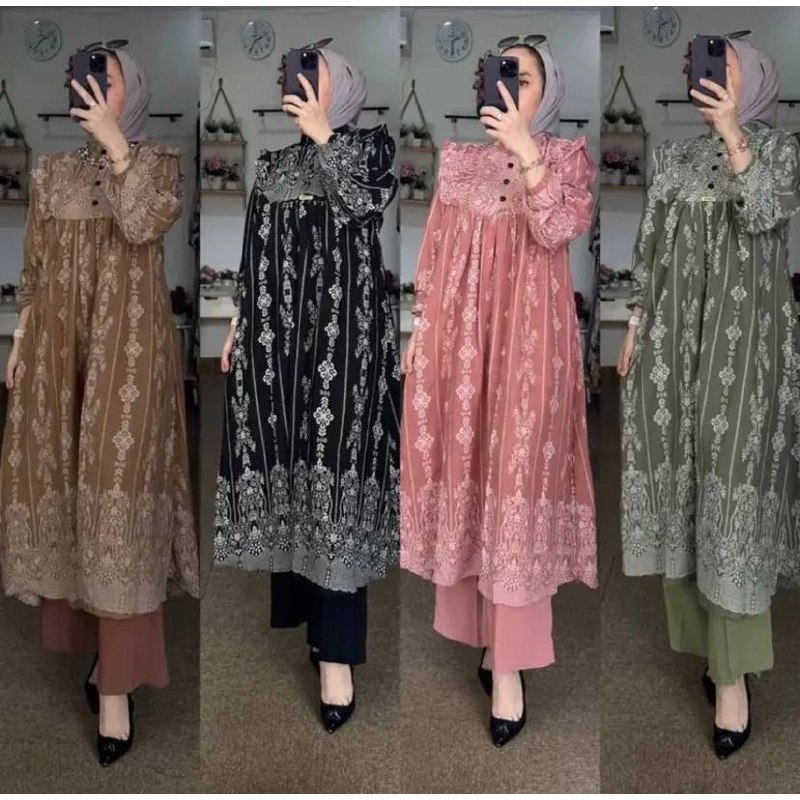 SETELAN TUNIK KATUN DESTINA BUSUI / ONE SET TUNIK ETNIK / SETELAN ETNIK BUNGA LONG