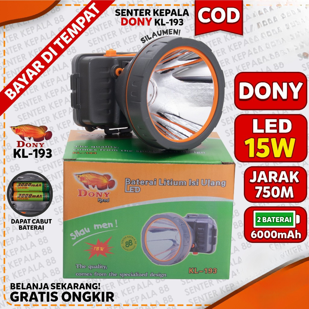 DONY Senter Kepala Lampu Kepala LED Bisa Ganti Copot Baterai Batre KL 193 SILAUMEN Silau men LED