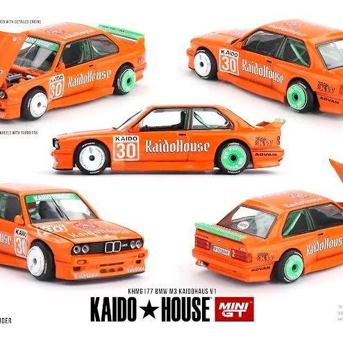 DIECAST Kaido House MiniGT 177 BMW M3 E30 DTM Jägermeister Design V1 1989 orange