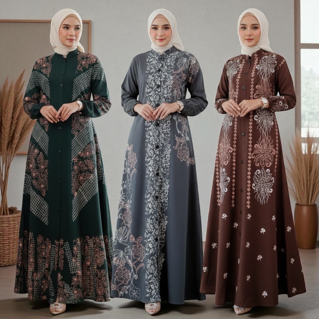 Batik Jihud - Gamis Cap Twill Rayon Terbaru Homedress Busui Kancing Jumbo Syar'i Premium