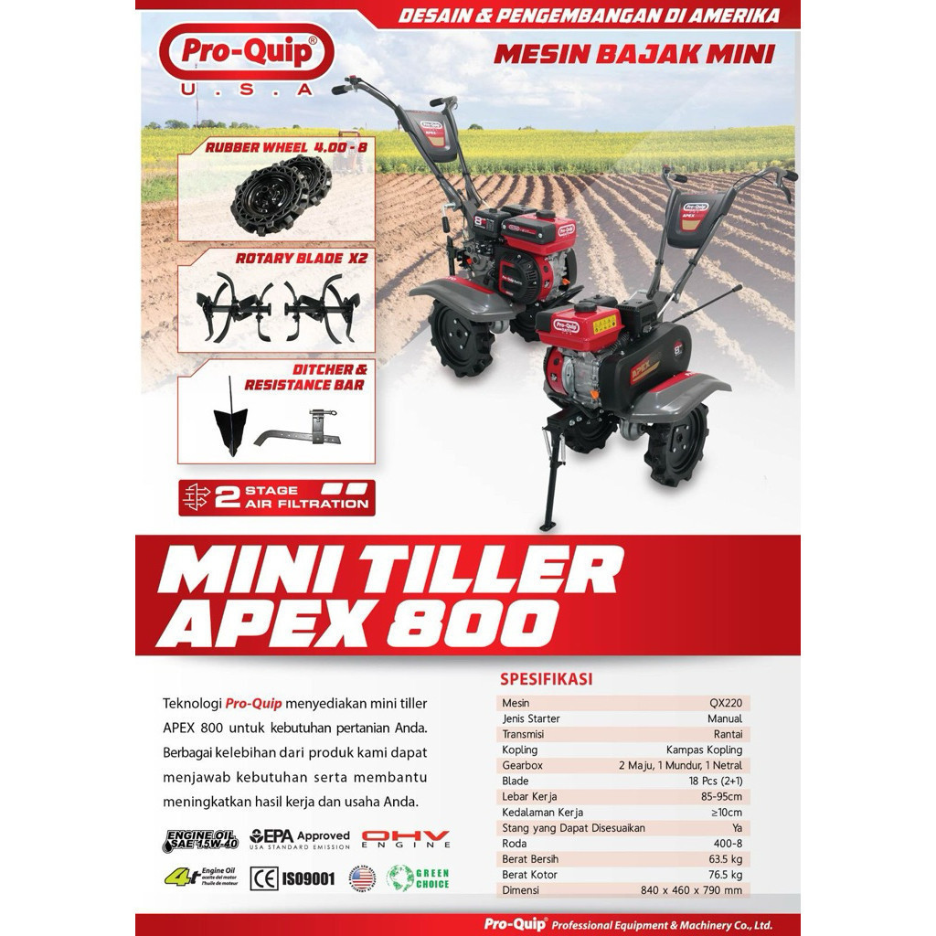 Cultivator Mini Pro-Quip Rover 800 USA Penggembur Tanah Dan Lahan Basah