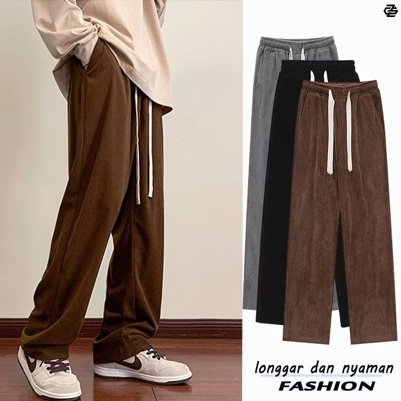 celana corduroy pria corduroy pants pria celana oversize pria wide leg korean style / celana corduro