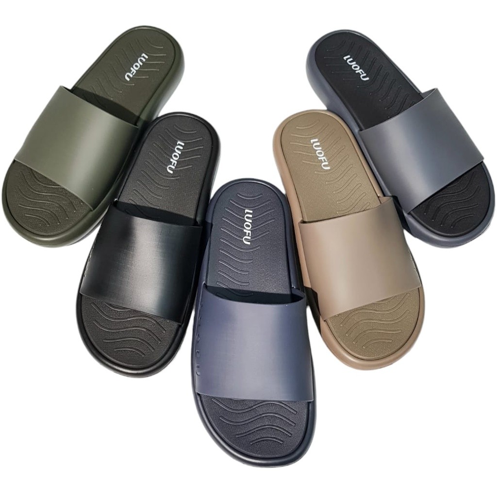 AIMAN STORE BERKAH Luofu Sandal Selop Karet Pria Empuk Polos Ringan E7208M-5WP (AR-6)