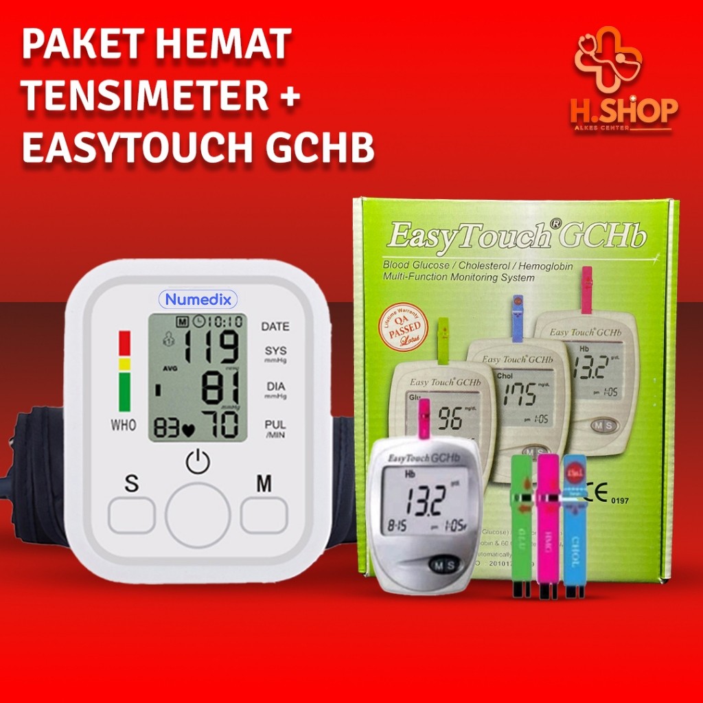Paket 4 In 1 Tensimeter Easytouch GCHb /Alat Easy Touch GCHb Easytouch Glukosa Cholestrol Hemoglobin