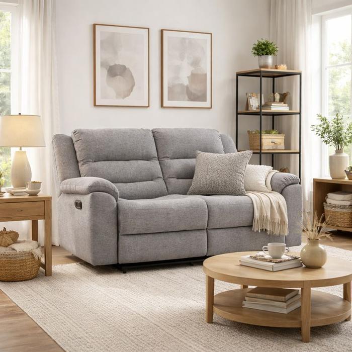 Karlstad Sofa 2 Seater Manual Recliner by Malinda Furniture - Light Grey
