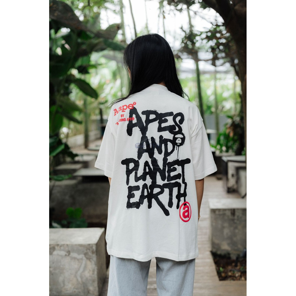 HOT AAPE Neon Puff Tee Ivory Original / Baju Kaos Aape Authentic