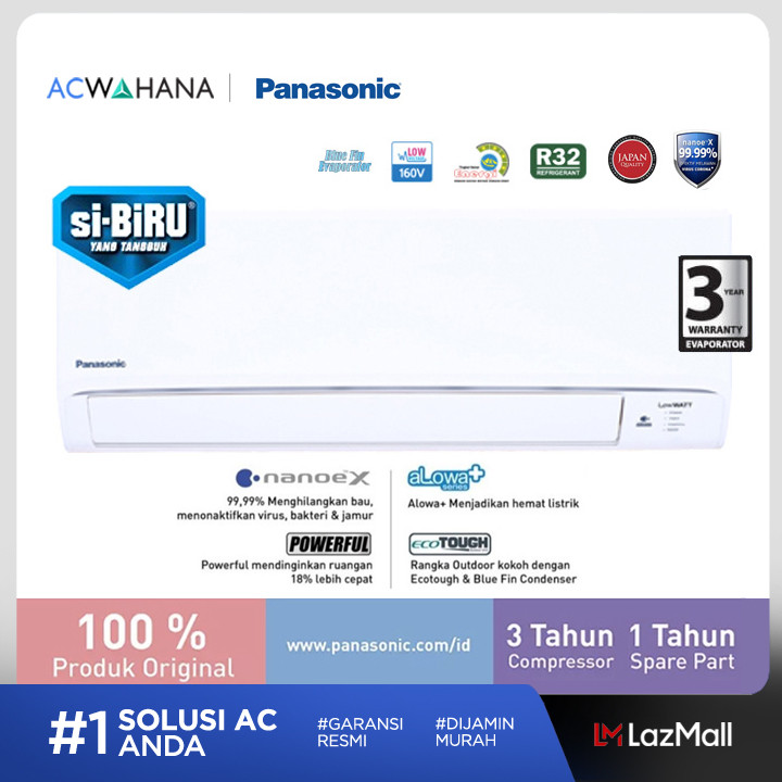 Panasonic AC Split Dinding Standard Deluxe Low Watt Si-Biru Nanoe X 1/2 PK  ( 0.5 PK ) - CS-XN5WKJ |