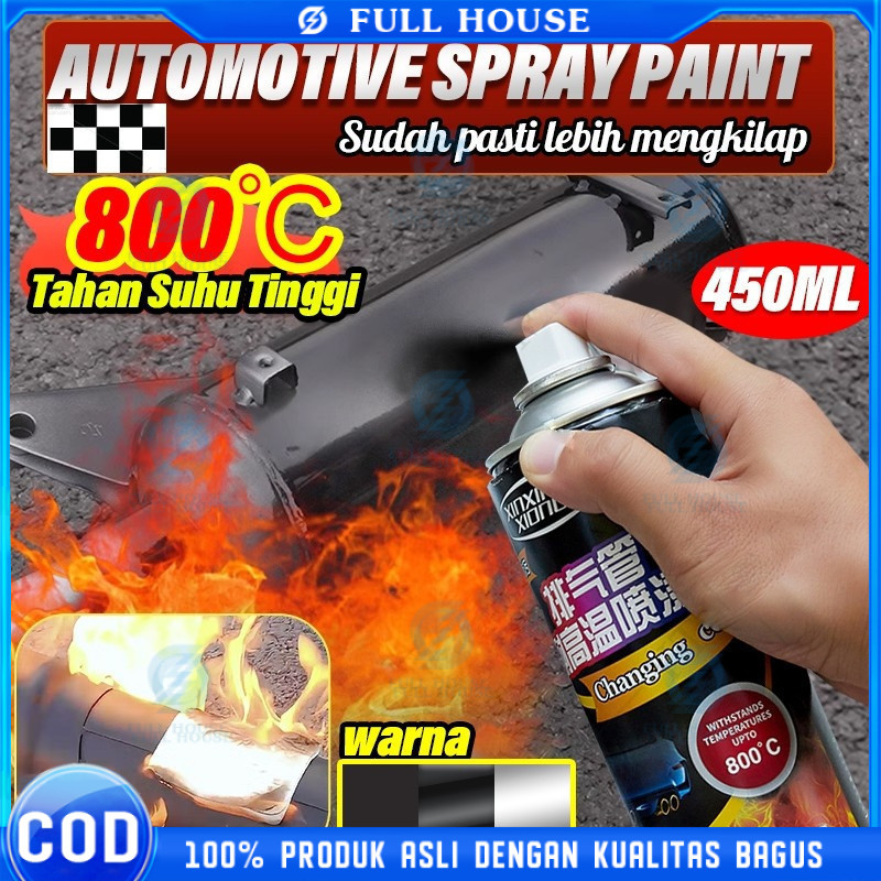 Tahan suhu tinggi 800° 400ML cat knalpot anti panas Pilox Diton Hi Temp Black Hitam Doff untuk Mesin