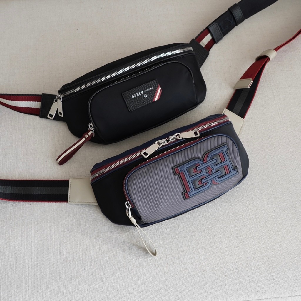 Tas pinggang pria BALLY baru warna hitam dengan resleting, tas dada, tas santai, tas pria multifungs