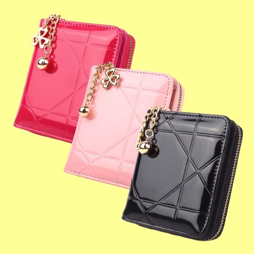 Mirarose08 - DOMPET WANITA KECIL KULIT GLOSSY ABG FASHION  LIPAT RESLETING SLOT KARTU REMAJA KEKINIA