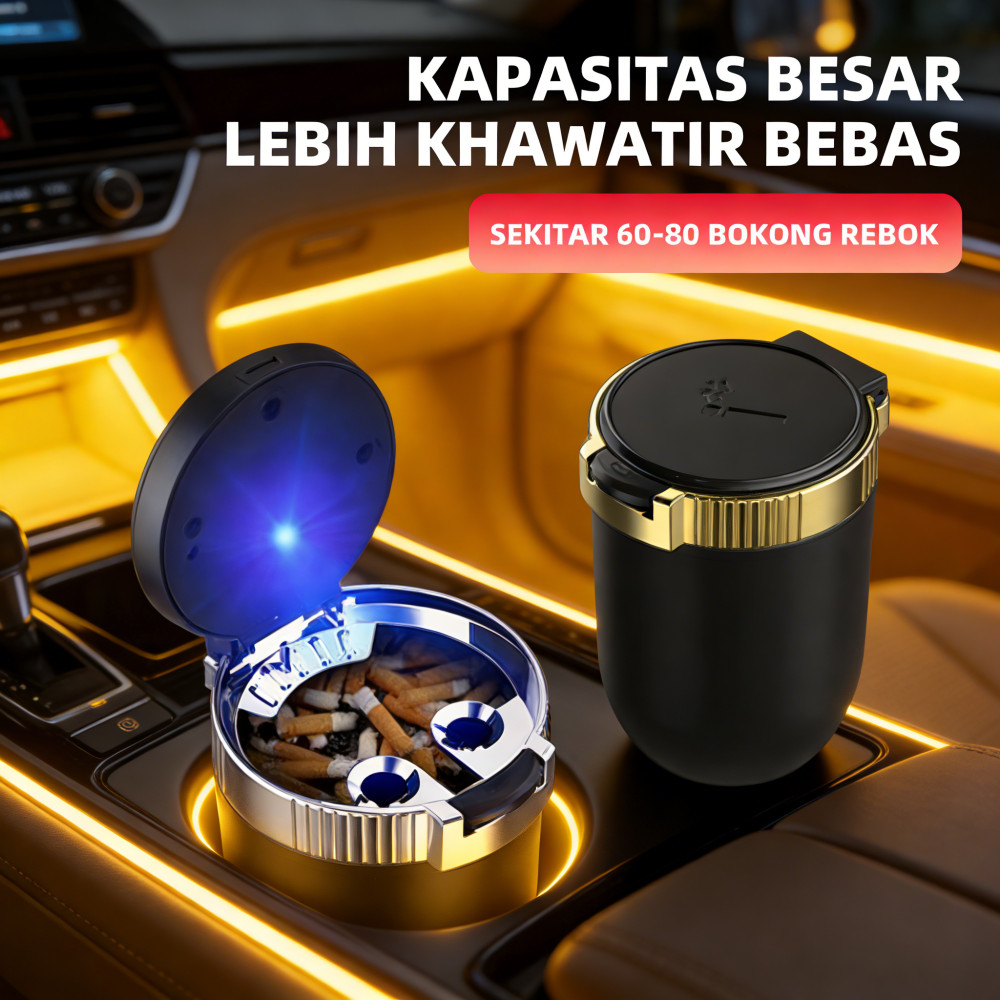 Asbak Mobil Rokok Portable, Lampu LED Tempat, Stainless Steel