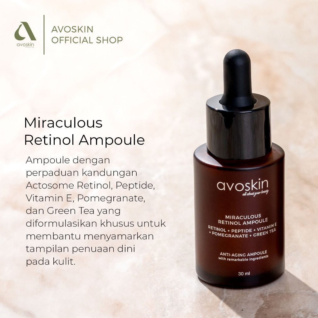 Avoskin Serum Ampoule Miraculous Retinol 30ml Serum Retinol Anti Aging Untuk Flek Hitam, Garis Halus