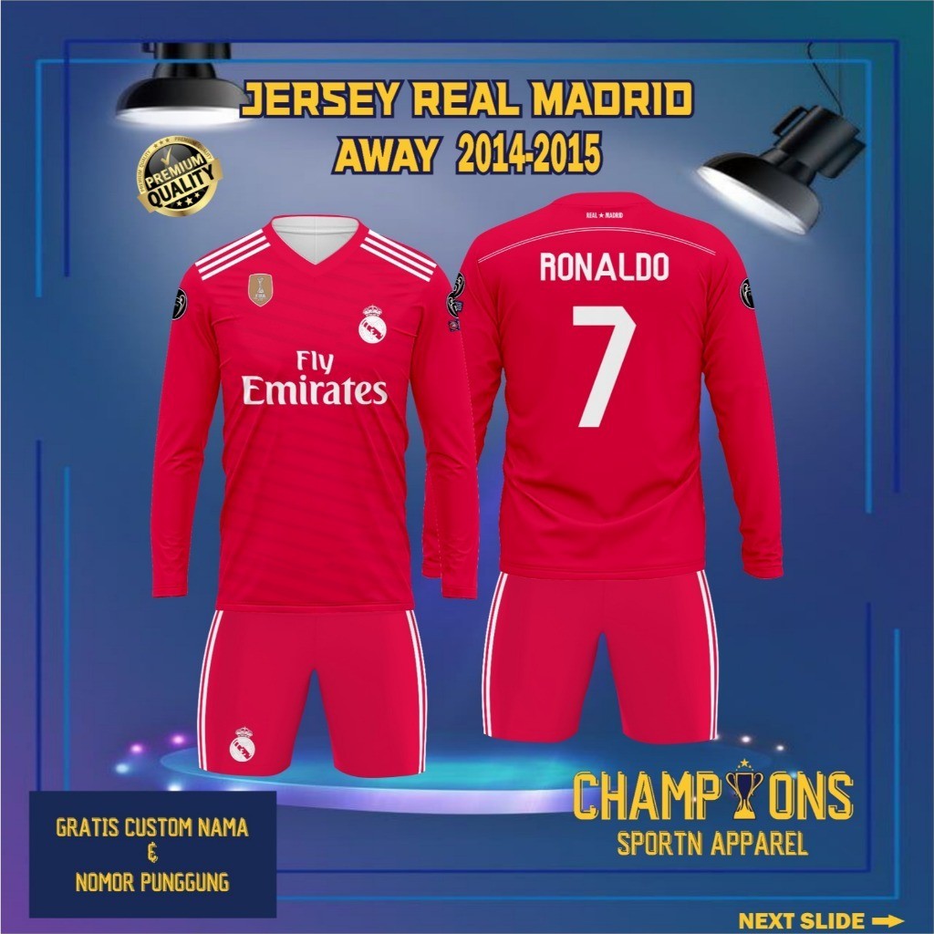 Jersey Sepak bola custom Real Madrid Away 2014 2015 – Full Printing Dryfit Milano | Nama & Nomor