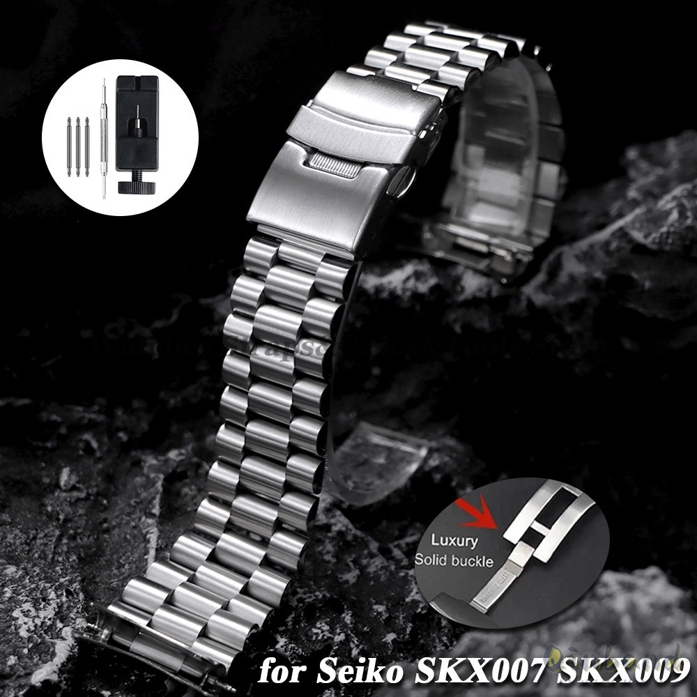 Luxury Curved Strap for Seiko SKX007 SKX009 Solid Stainless Steel Wat Band Three Beads 20mm 22mm Arc