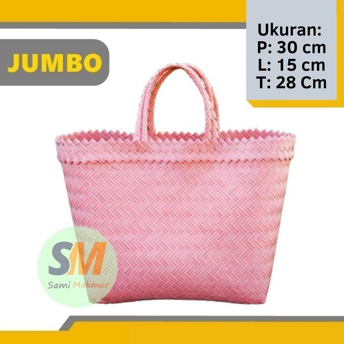 Sami Makmur Tas Anyaman Plastik POLOS JUMBO Size L 30x15x28 cm untuk Parcel Hampers Belanja Bahan Pl