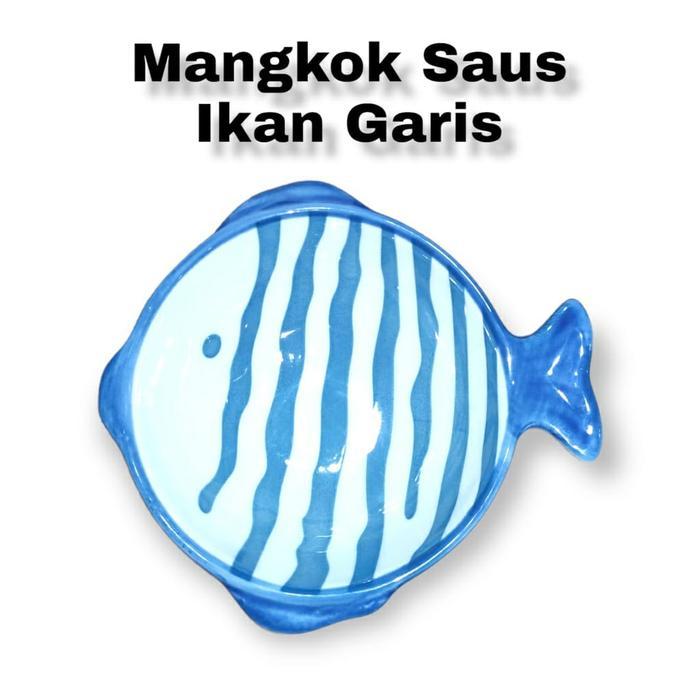 Mangkok Keramik Saus/Sambal Motif Ikan - 12cm/Pc - Ikan Garis by Allshopibamz